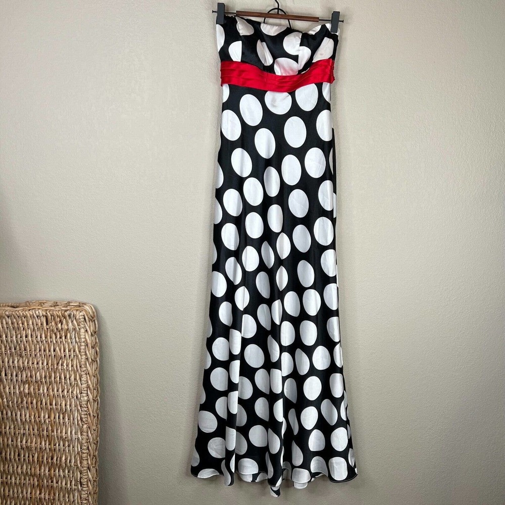 Betsy & Adam by Linda Bernell Maxi Dress Size 4 Strapless Polka‎ Dot USA Vintage